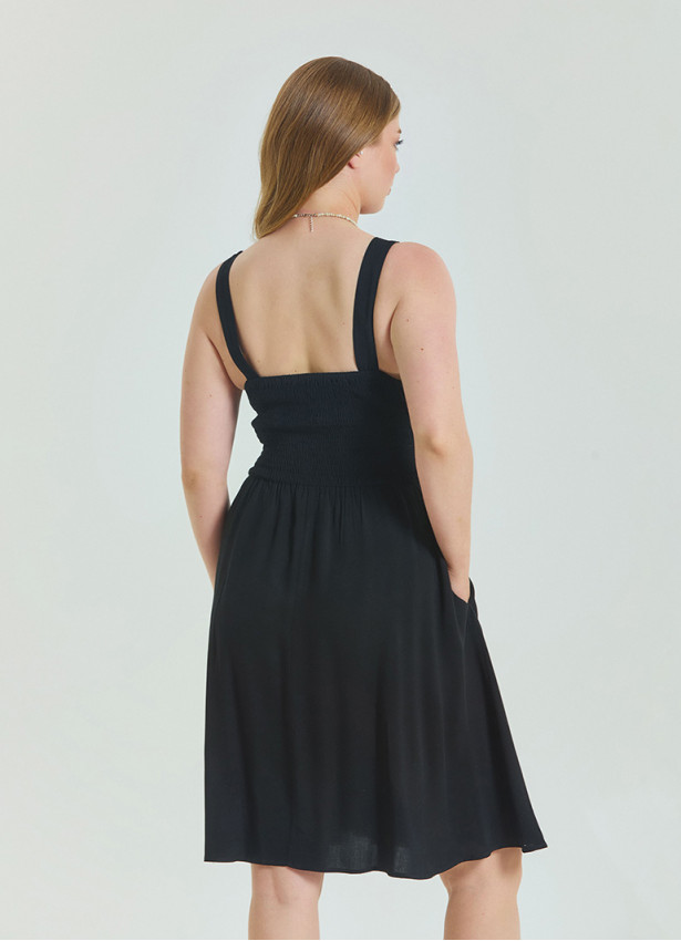 V Neck Robe Black Plus Size Dress 4587